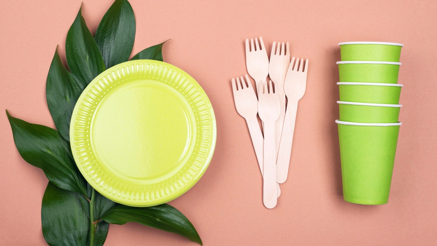 Eco-friendly bio-degradable disposable plates, forks and cups